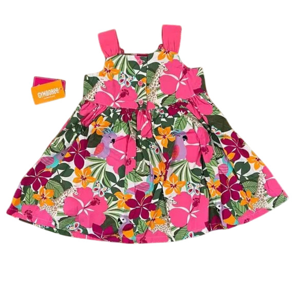 NWT Gymboree Pink/Green/Orange Tropical Flower Dress & Headband -18-24 Months - Picture 3 of 9